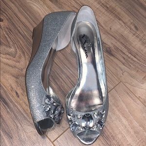 Silver sparkle 1 inch wedge heel size 9 diamond